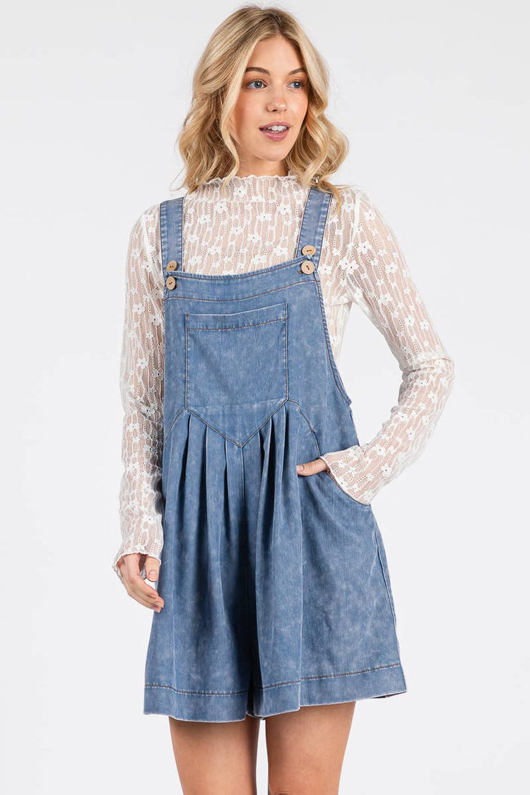 Denim Mineral Washed Overall Romper