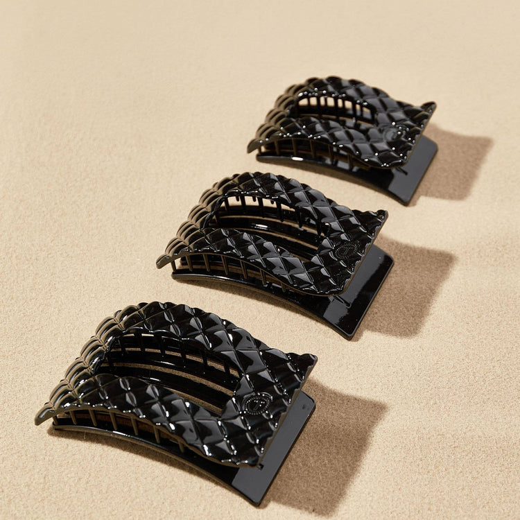 Teleties Medium Flat Rectangle Hair Clip Jet Black Quilted