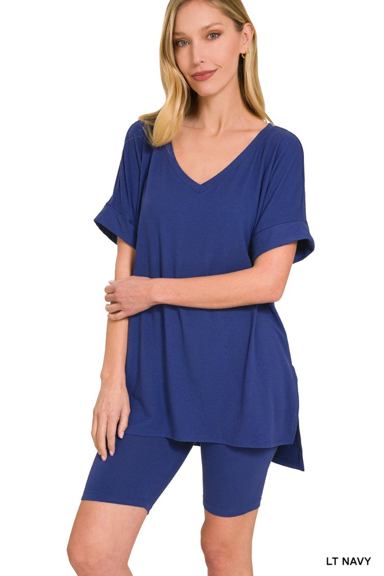 Brushed Biker Shorts Set Navy