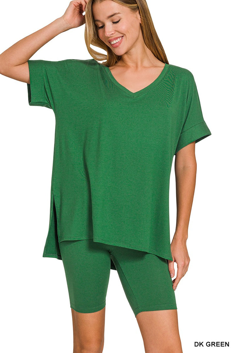 Brushed Biker Shorts Set Dark Green