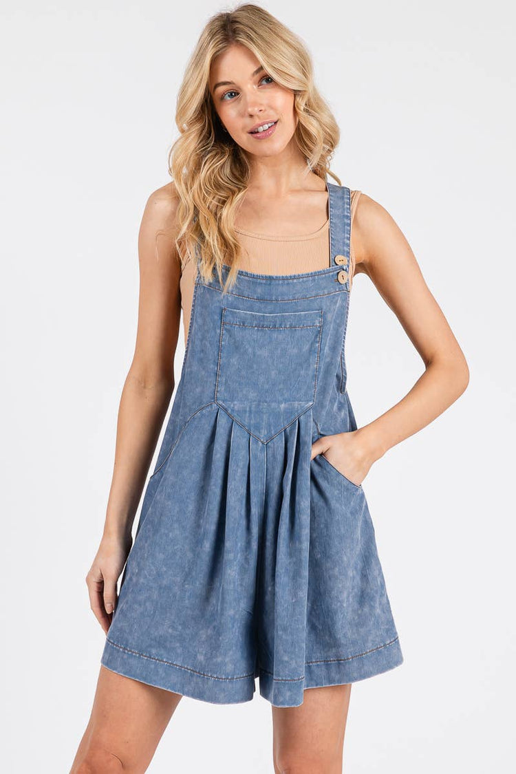 Denim Mineral Washed Overall Romper