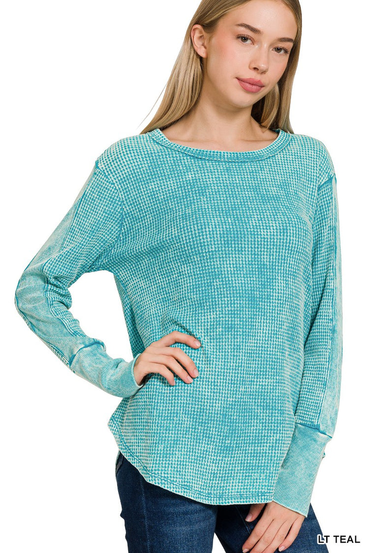 Washed Waffle Top/Teal
