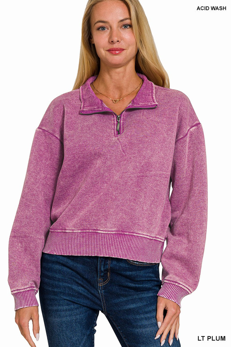 Acid Wash Fleece Pullover/Plum
