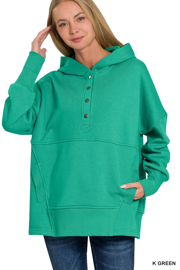 Half Button Hooded Pullover/Green