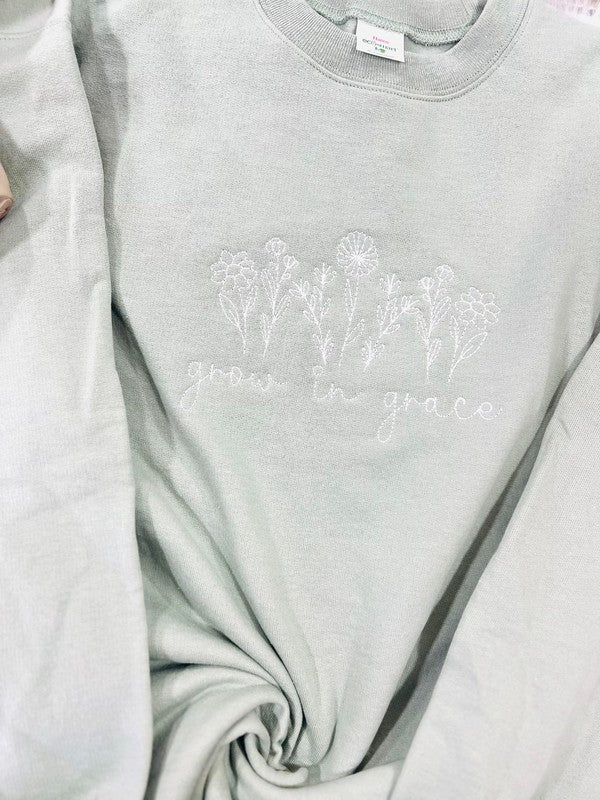 Grow in Grace Embroidered Sweatshirt ONE MED LEFT
