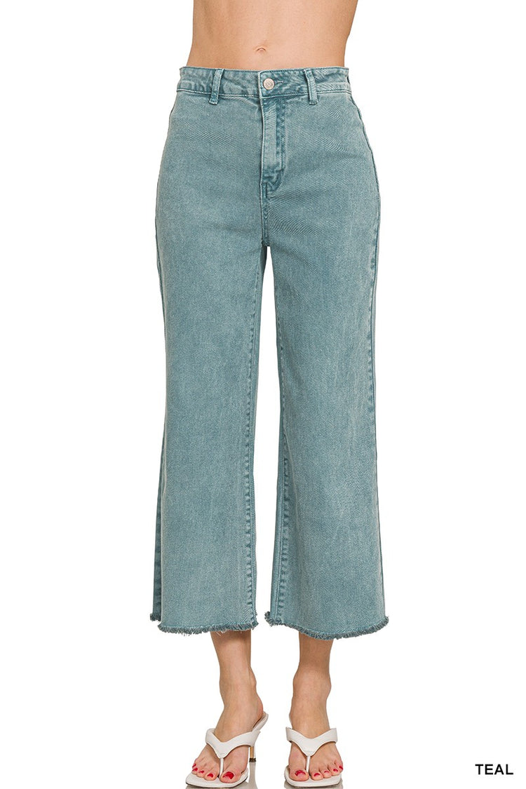 Acid Washed High Waisted Teal Pants