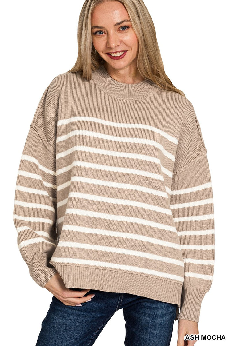 Striped Oversized Sweater Mocha ONE S/M LEFT