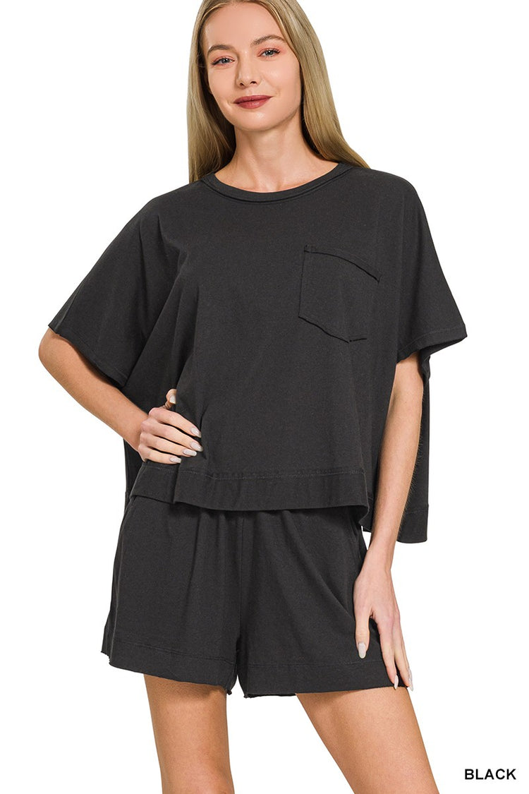 Exposed Seam Boxy Top & Shorts Set Black
