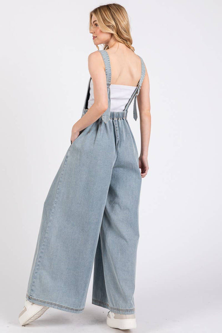 Wide Leg Denim Overall Jumpsuit
