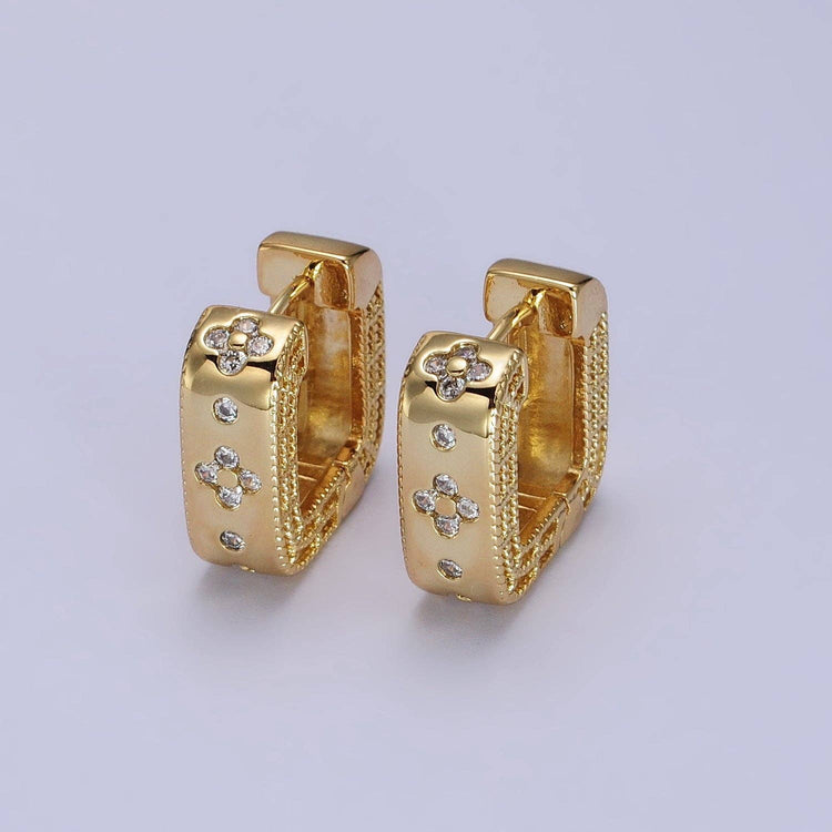 Clear Quatrefoil CZ Square Huggies Earrings ONE LEFT