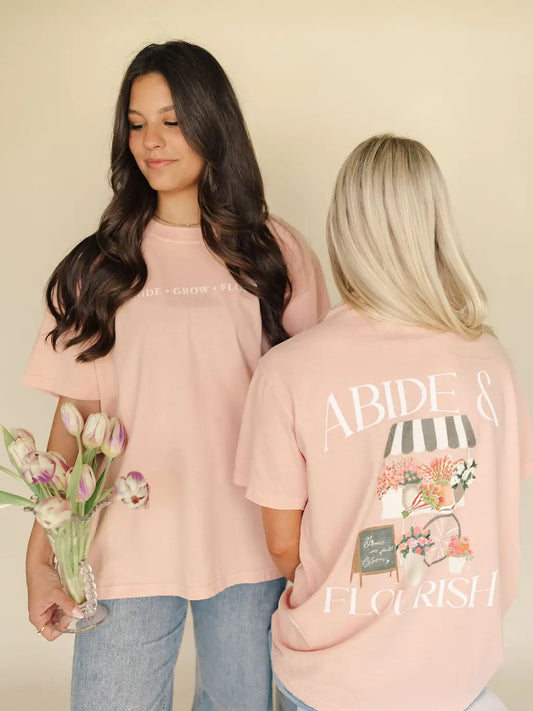 Abide and Flourish Floral Cart Graphic Tee