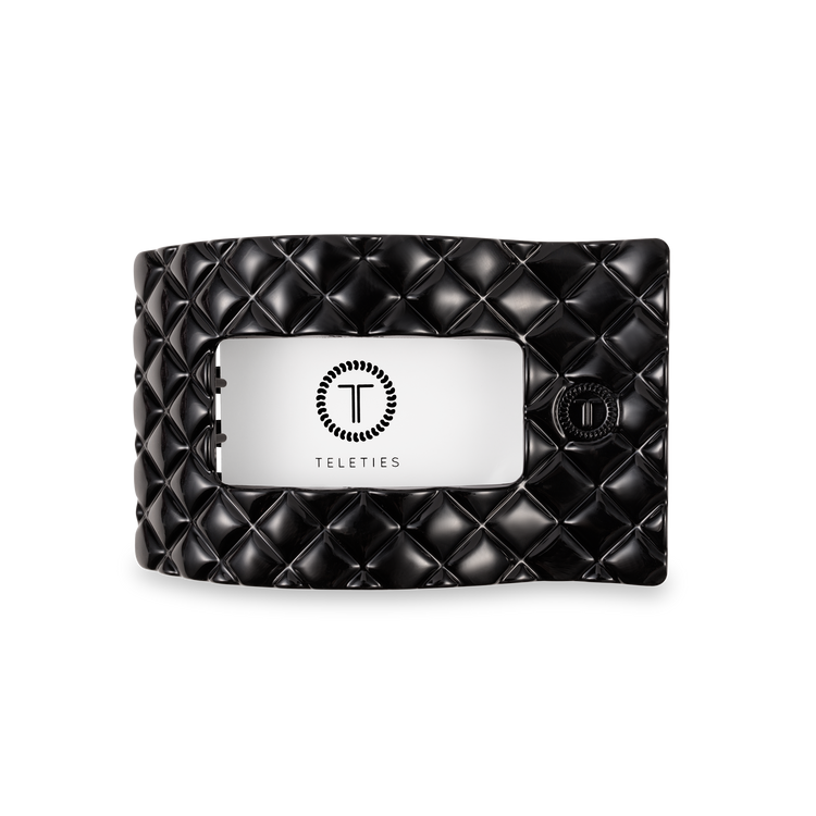 Teleties Medium Flat Rectangle Hair Clip Jet Black Quilted