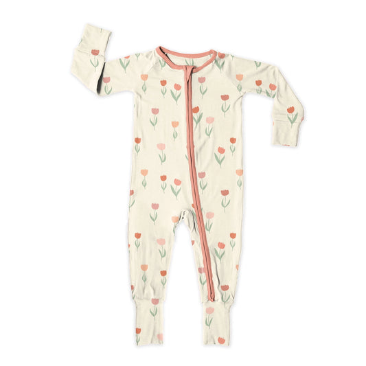 Too Cute Tulips Zip Up Bamboo Pajamas ONE 2T LEFT