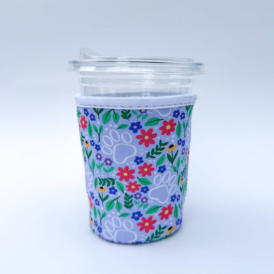 Floral Paw Prints | Iced Coffee Sleeve: Small (16-20 oz)
