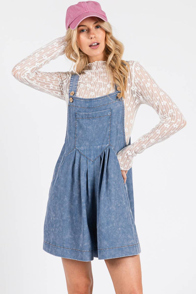 Denim Mineral Washed Overall Romper