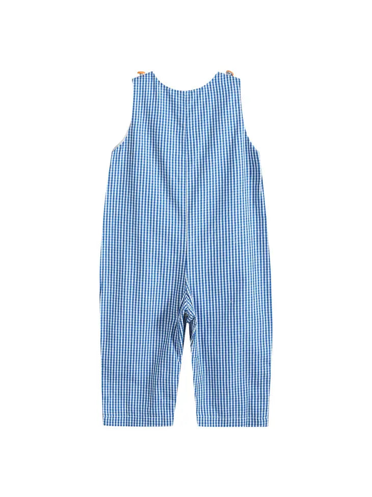Blue Gingham Halloween Boo Smocked Overalls