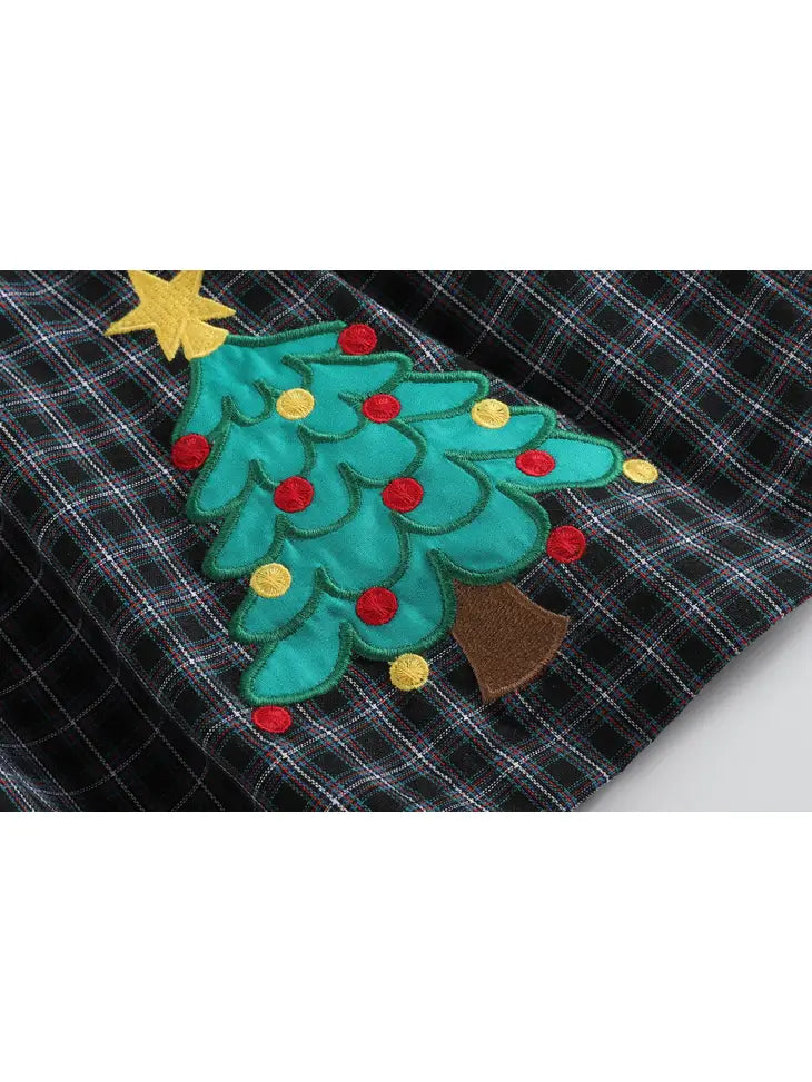 Black Checkered Christmas Tree Baby Dress with Bow