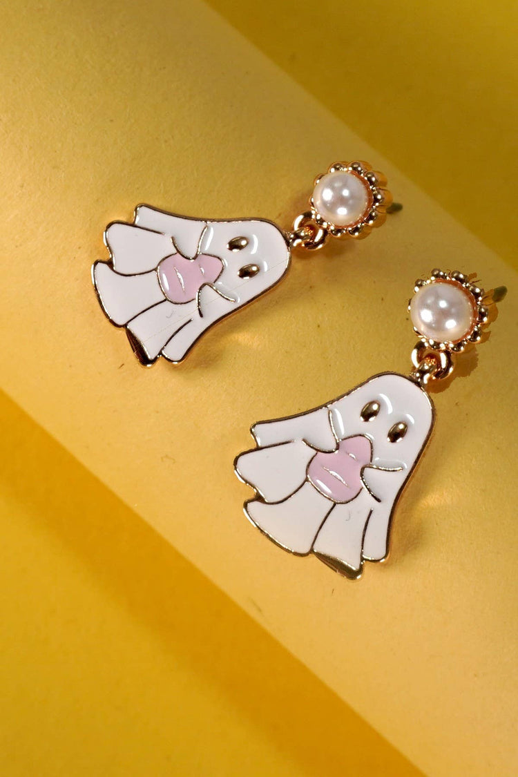 White Epoxy Ghost Drop Pearl Earrings