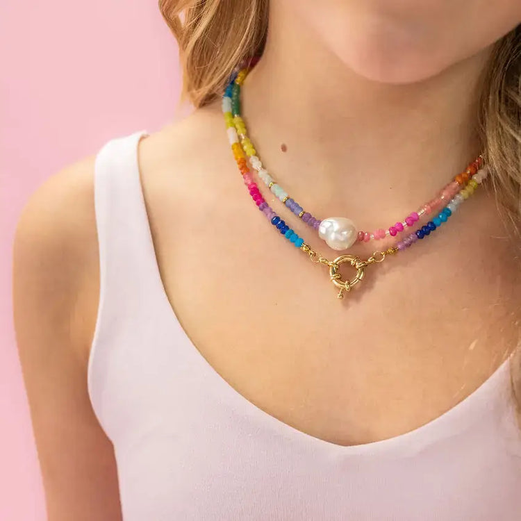 Rainbow Pearl Gemstone Bead Necklace
