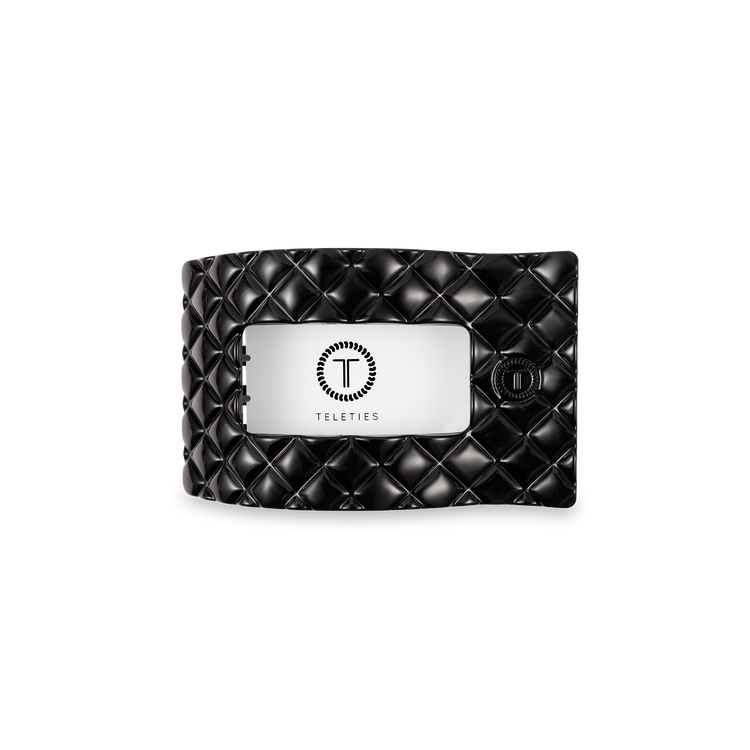 Teleties Small Flat Rectangle Hair Clip Jet Black Quilted
