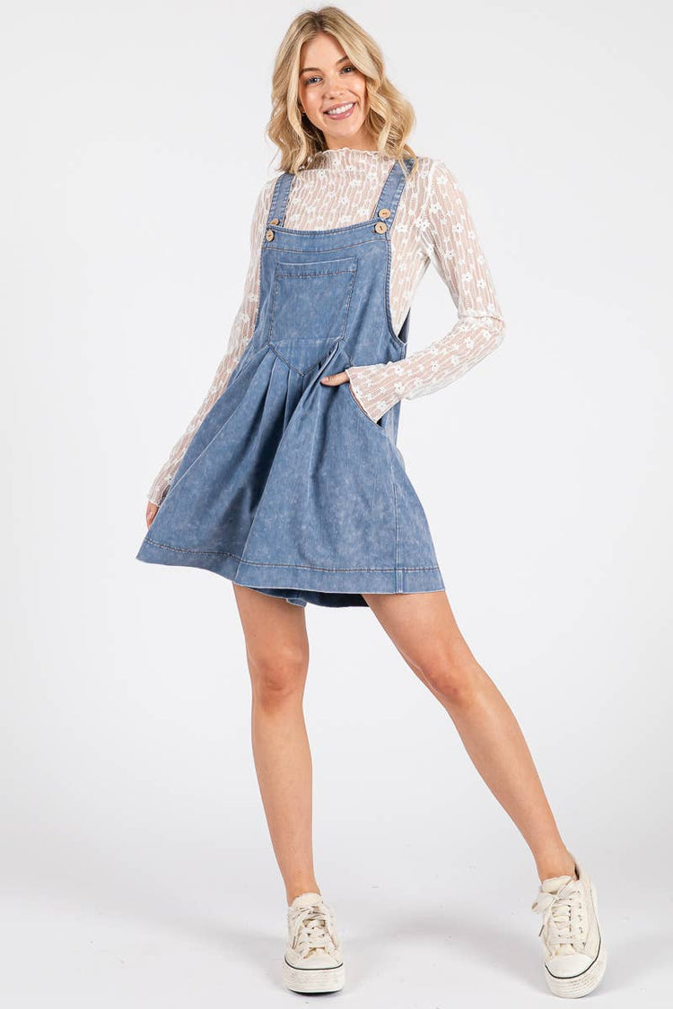 Denim Mineral Washed Overall Romper