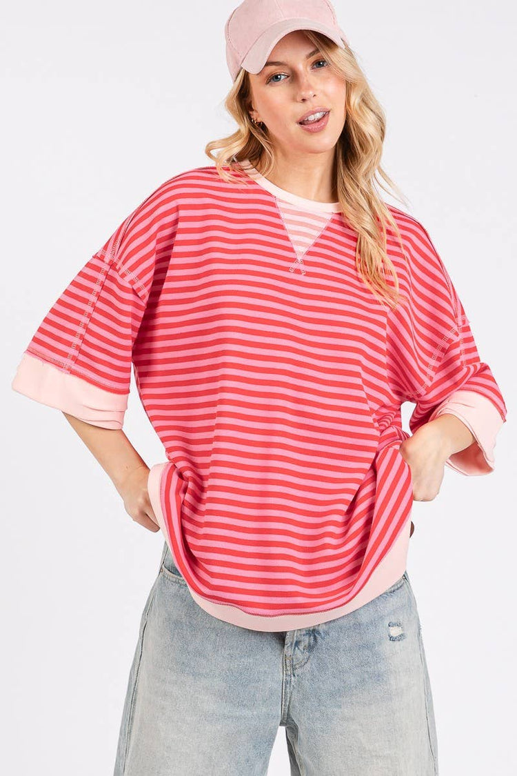 Oversized Striped Pink Combo Blouse