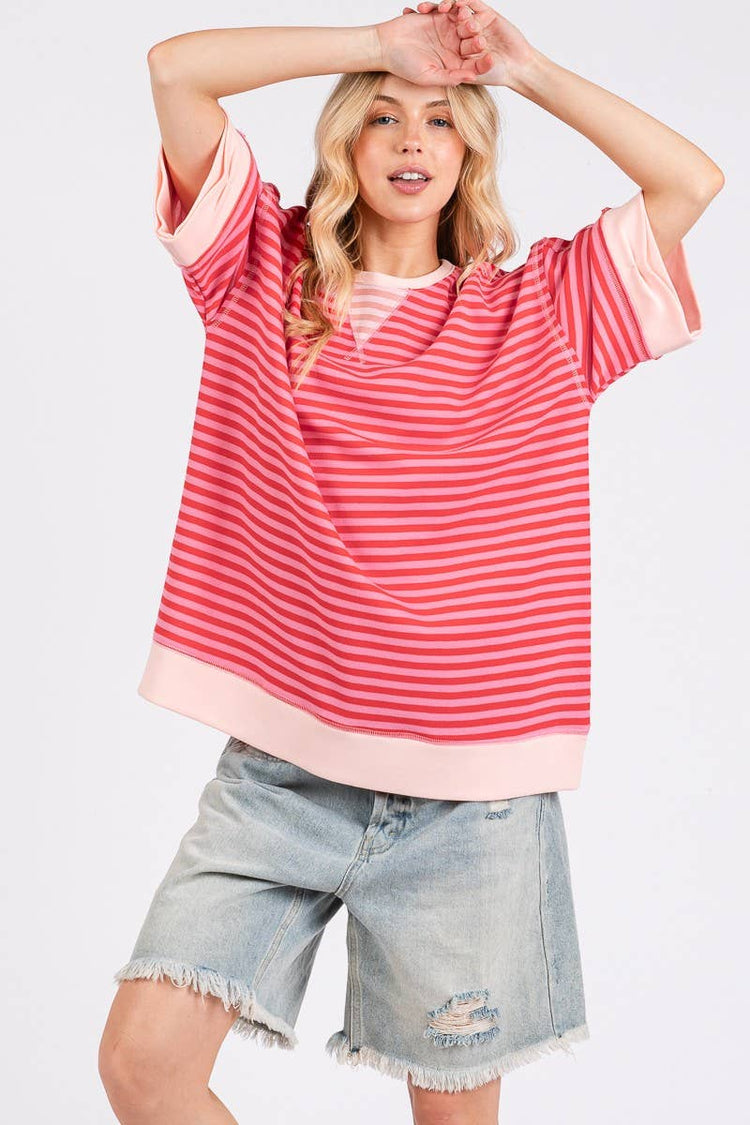 Oversized Striped Pink Combo Blouse