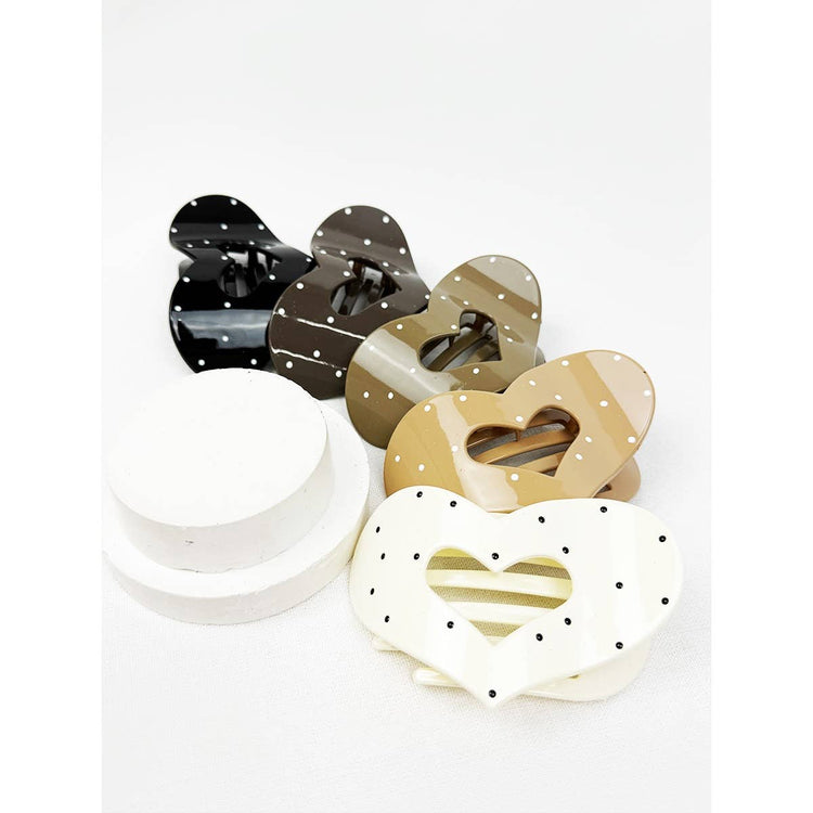 1/6 PRE-ORDER Neutral Polka Dot Heart Flat Hair Clip