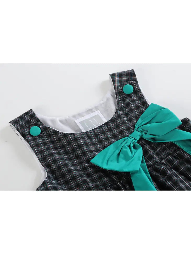 Black Checkered Christmas Tree Baby Dress with Bow