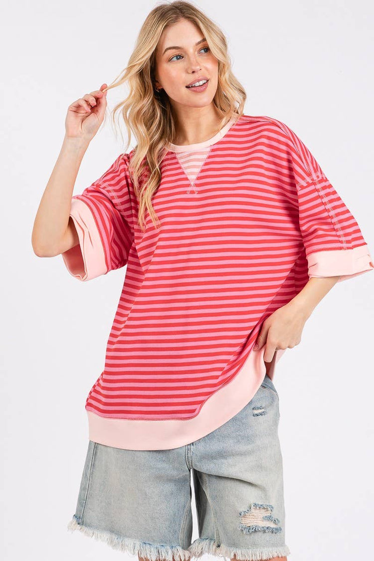Oversized Striped Pink Combo Blouse