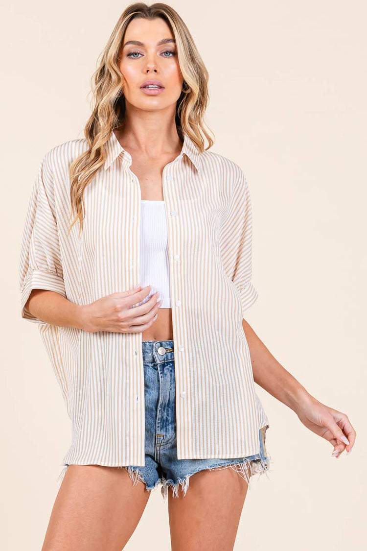 Striped Taupe Button-Down ONE L LEFT