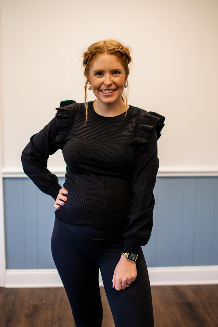Ruffle Trim Sweater/Black