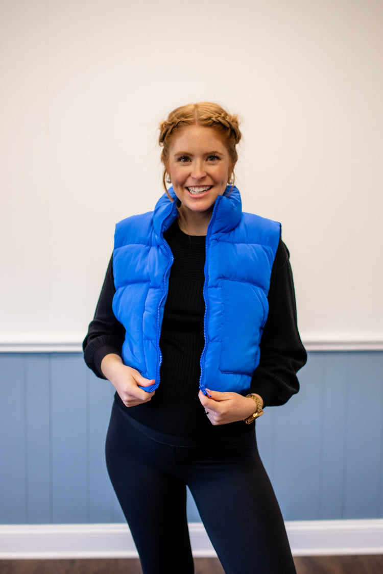 Puffer Vest With Pockets/Blue