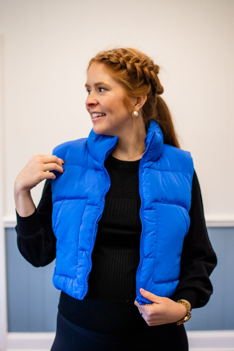 Puffer Vest With Pockets/Blue