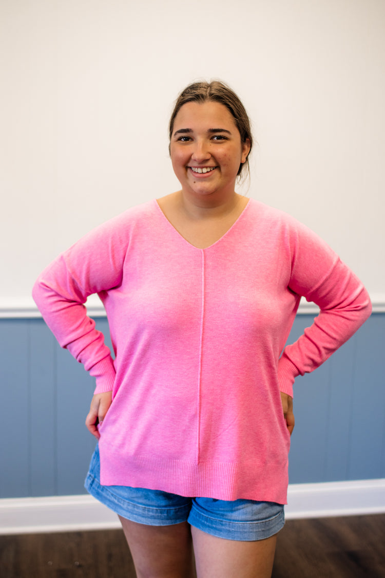 Viscose Front Seam Sweater/Pink
