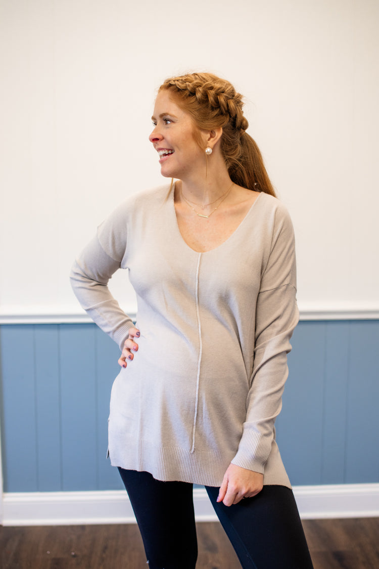Viscose Front Seam Sweater/Bone