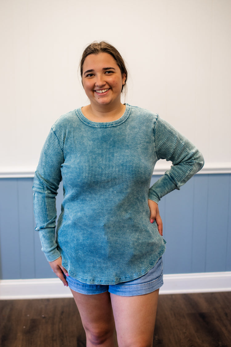Washed Waffle Top/Teal