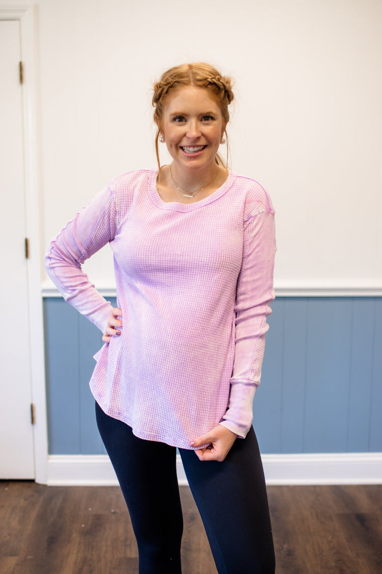 Washed Waffle Top/Lavender
