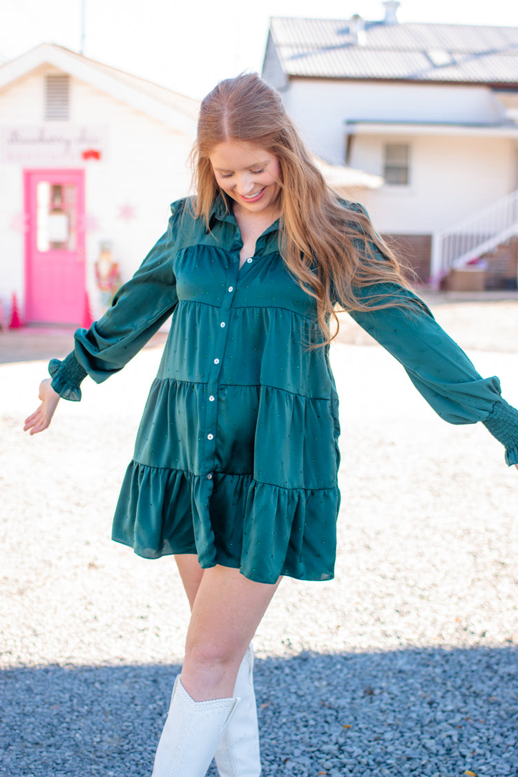 Rhinestone Button Down Shirt Dress