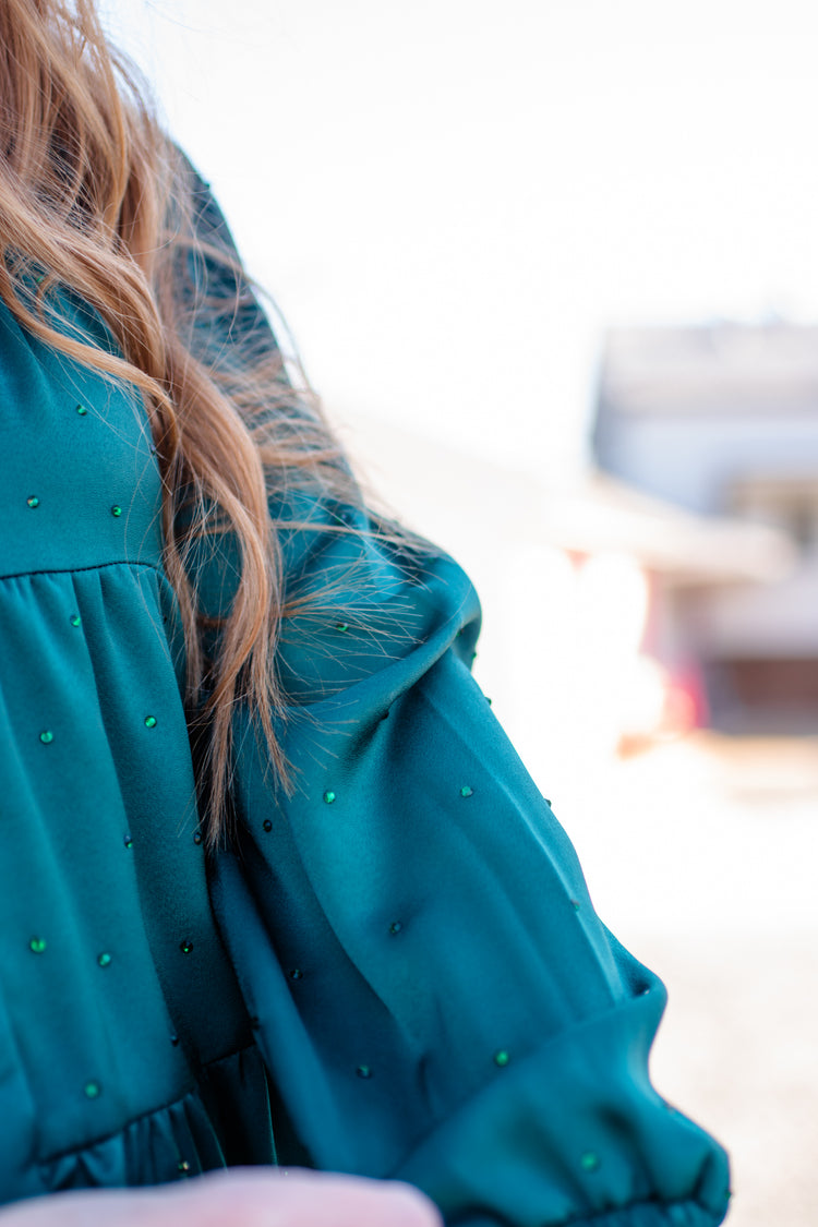 Rhinestone Button Down Shirt Dress