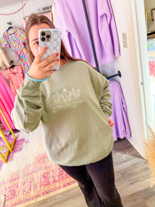 Grow in Grace Embroidered Sweatshirt ONE M LEFT