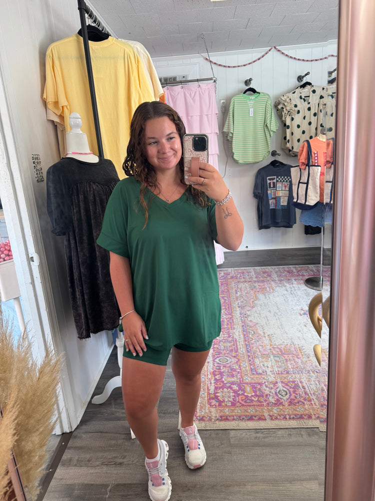 Brushed Biker Shorts Set Dark Green