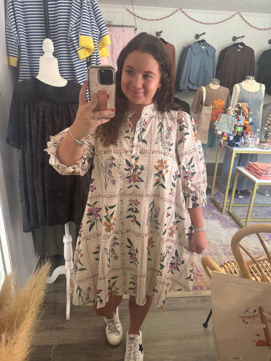 Floral Ivory Mini Dress