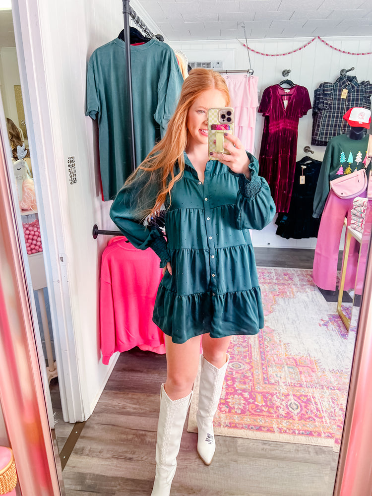 Rhinestone Button Down Shirt Dress