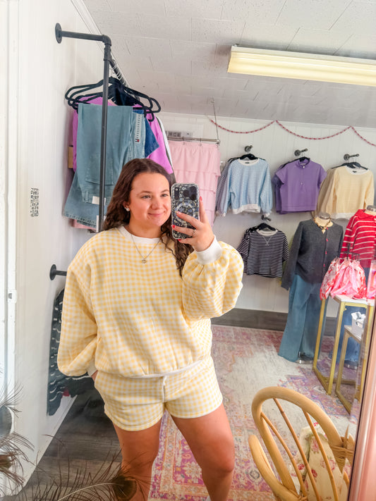 Gingham Chic Shorts Set Yellow ONE SMALL LEFT