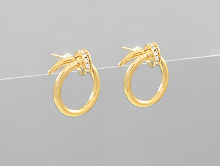Pave Crystal Accent Nail Earrings