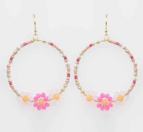 Beads Wire Circle & 3 Petals Earring