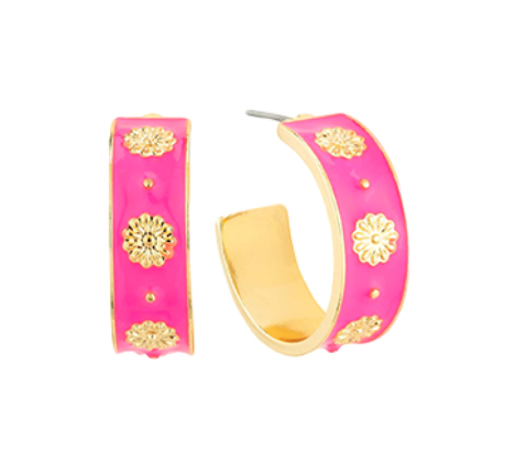 Flower Accent Epoxy Hoops-Fuchsia