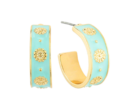 Flower Accent Epoxy Hoops-Mint