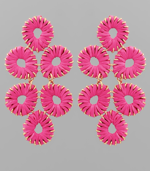 Wrapped Raffia Drop Earrings-Fuchsia